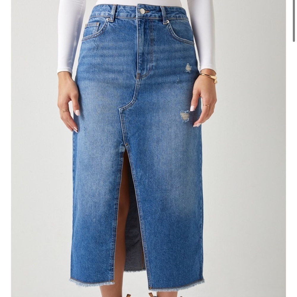 Dark Wash Denim Midi Skirt